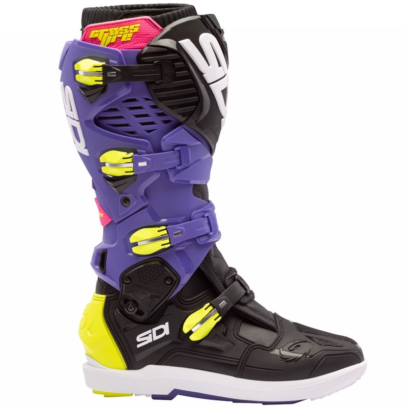 Bottes de moto SiDi Crossfire 3 SRS violet-noir-jaune fluo