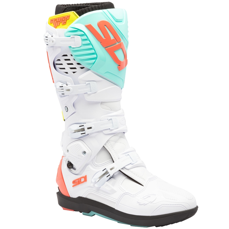 Bottes de moto SiDi Crossfire 3 SRS blanc-menthe fluo-corail fluo
