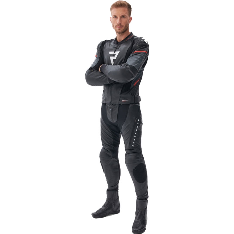 Pantalon de moto en cuir Rebelhorn Veloce noir et blanc