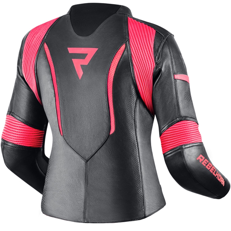 Veste de moto pour femme Rebelhorn Rebel noir et rose fluo