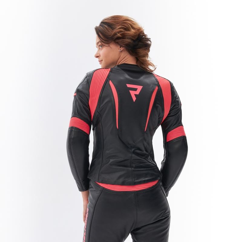 Veste de moto pour femme Rebelhorn Rebel noir et rose fluo