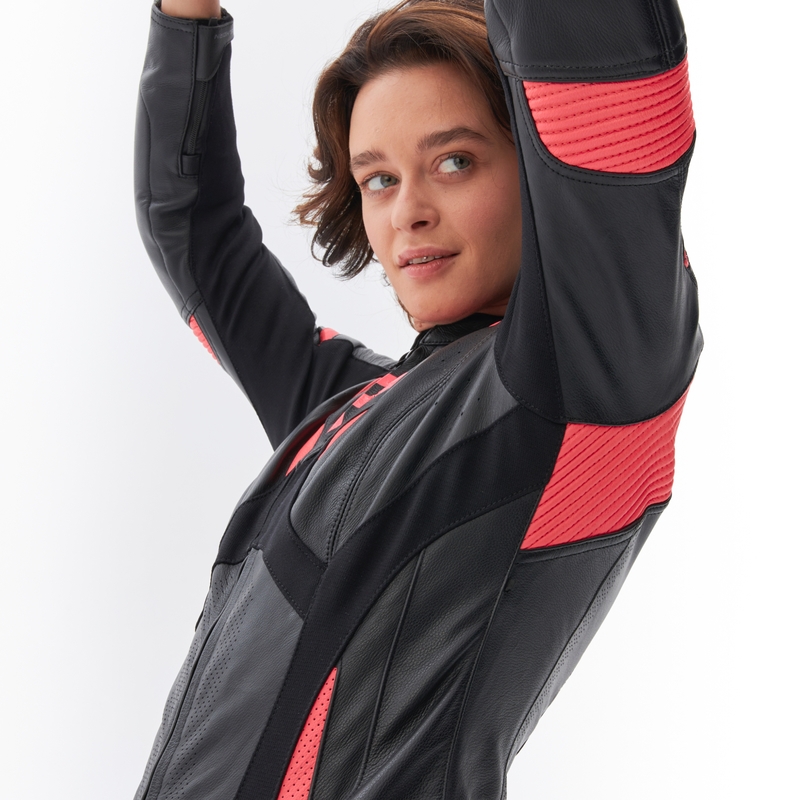 Veste de moto pour femme Rebelhorn Rebel noir et rose fluo