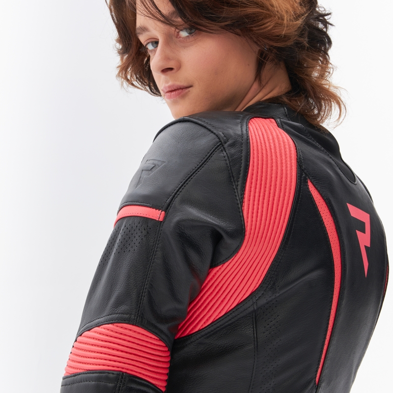 Veste de moto pour femme Rebelhorn Rebel noir et rose fluo