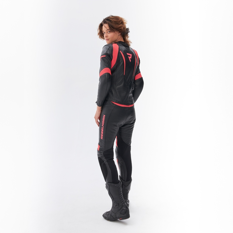 Veste de moto pour femme Rebelhorn Rebel noir et rose fluo