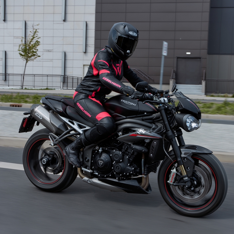Veste de moto pour femme Rebelhorn Rebel noir et rose fluo