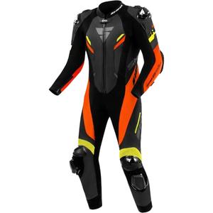 Salopette de moto Shima Hyper-RS en cuir noir-orange fluo-jaune
