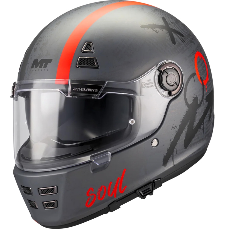 Casque intégral de moto MT Jarama SV Papercut C15 gris-rouge mat