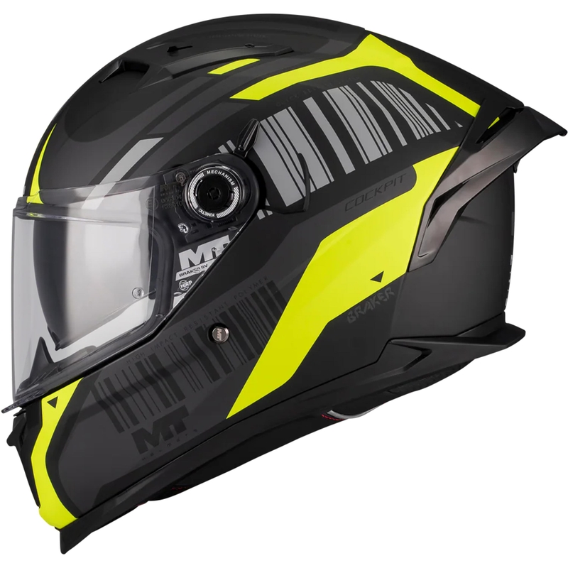 Casque intégral de moto MT Braker SV Cockpit B13 noir mat-gris-jaune fluo
