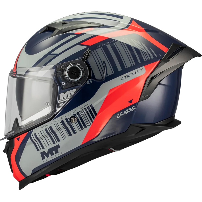 Casque intégral de moto MT Braker SV Cockpit B5 bleu-gris-rouge