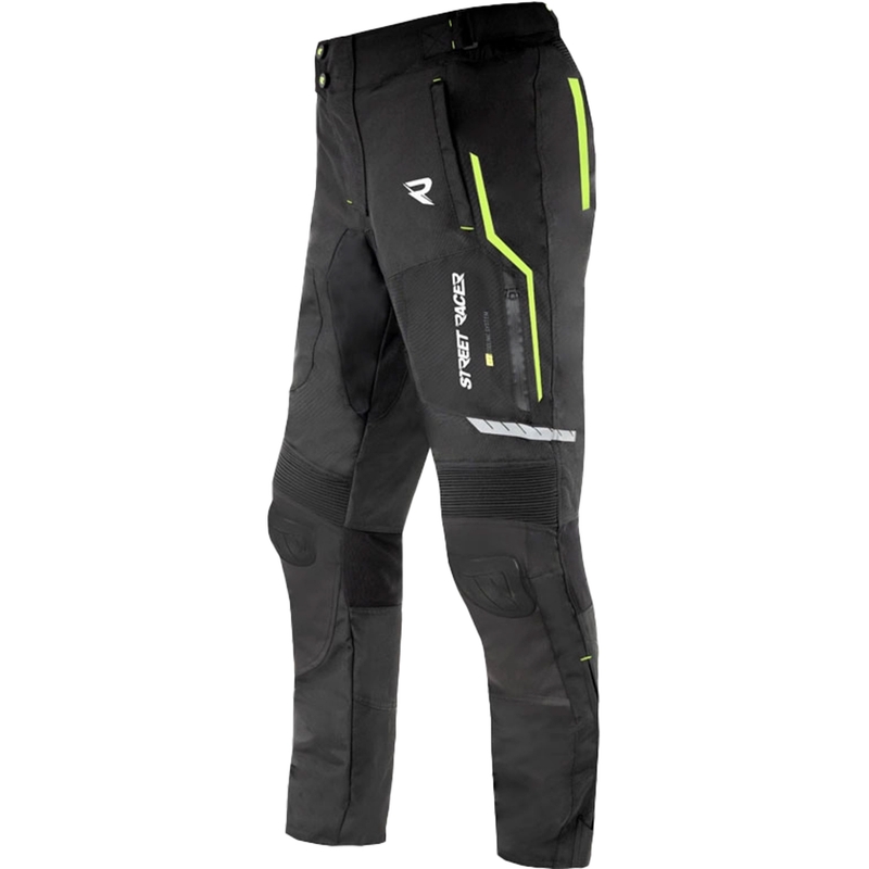 Pantalon moto Street Racer Flex EVO noir-jaune fluo