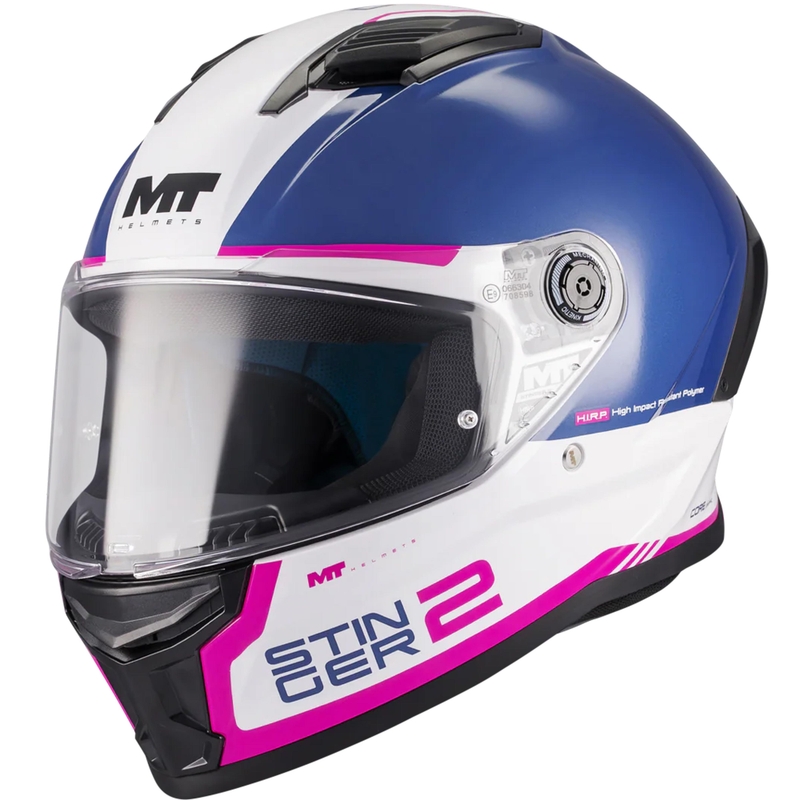 Casque intégral de moto MT Stinger 2 Core A8 bleu-blanc-rose