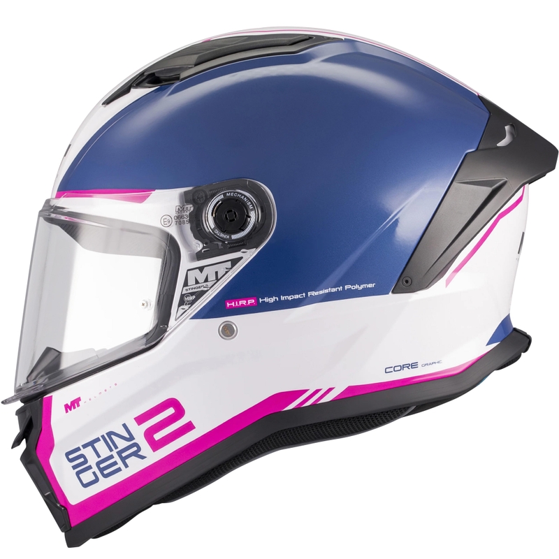 Casque intégral de moto MT Stinger 2 Core A8 bleu-blanc-rose