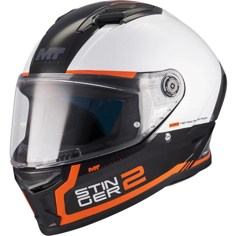 Casque intégral de moto MT Stinger 2 Core B0 blanc-noir-orange