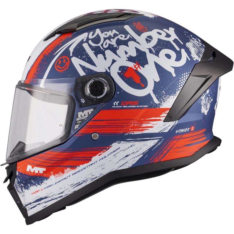Casque intégral de moto MT Stinger 2 Rocket C17 bleu-rouge-gris mat