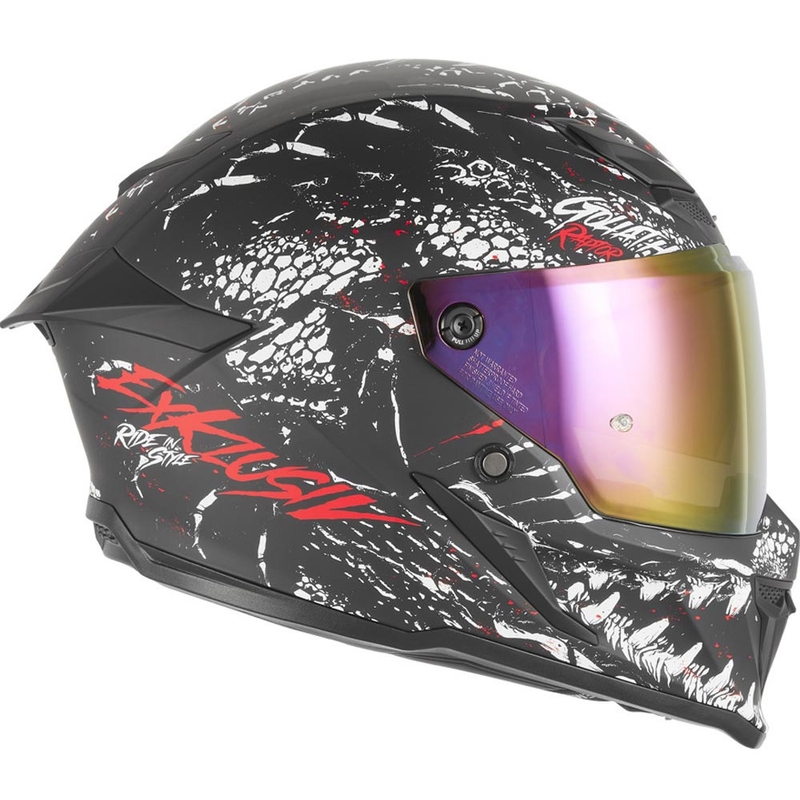 Casque intégral de moto NOX Exklusiv Goliath Raptor noir mat-blanc-rouge
