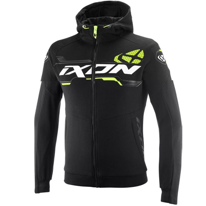 Sweat-shirt de moto IXON Touchdown Ultra noir-blanc-jaune fluo