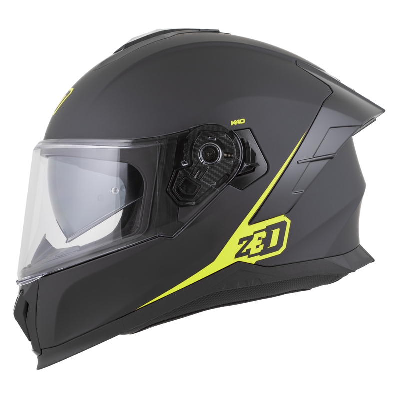 Casque intégral de moto ZED K40 noir mat-jaune fluo