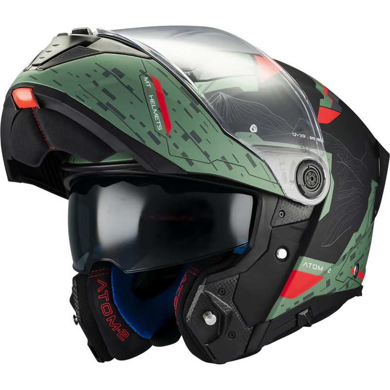 Casque de moto modulable MT Atom 2 SV Highlands C6 vert mat-noir-rouge
