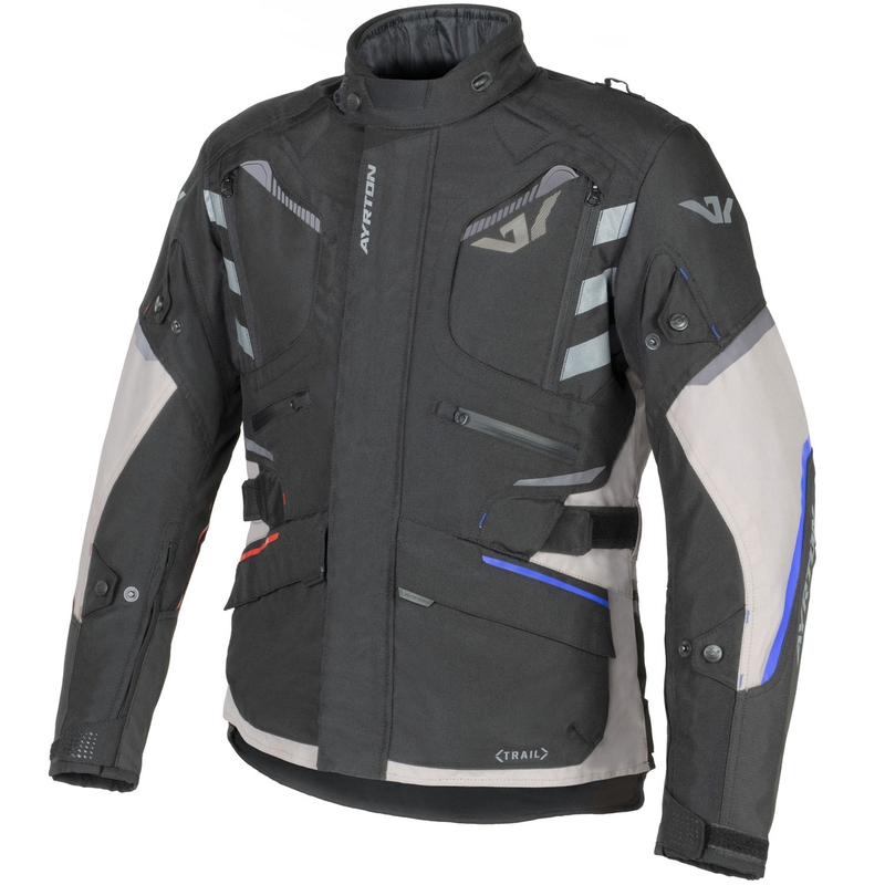 Veste de moto Ayrton Trail blanche-noire-rouge-bleue-grise