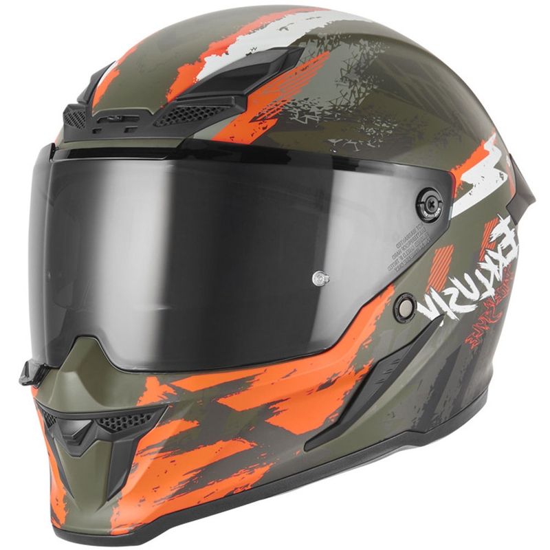 Casque intégral de moto NOX Exklusiv Goliath Cut'D, kaki-orange mat