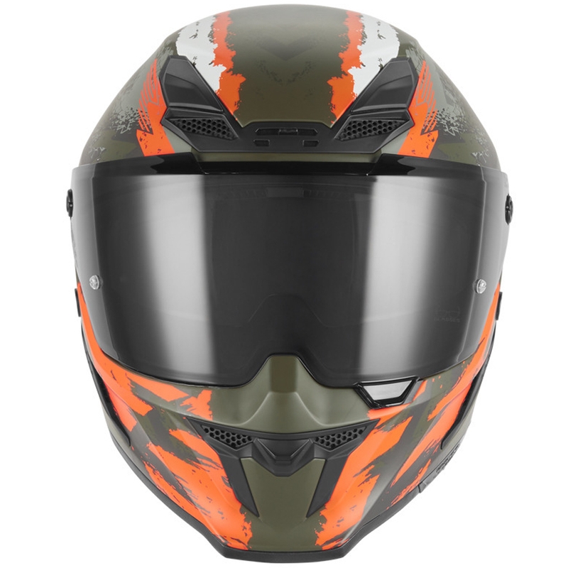 Casque intégral de moto NOX Exklusiv Goliath Cut'D, kaki-orange mat