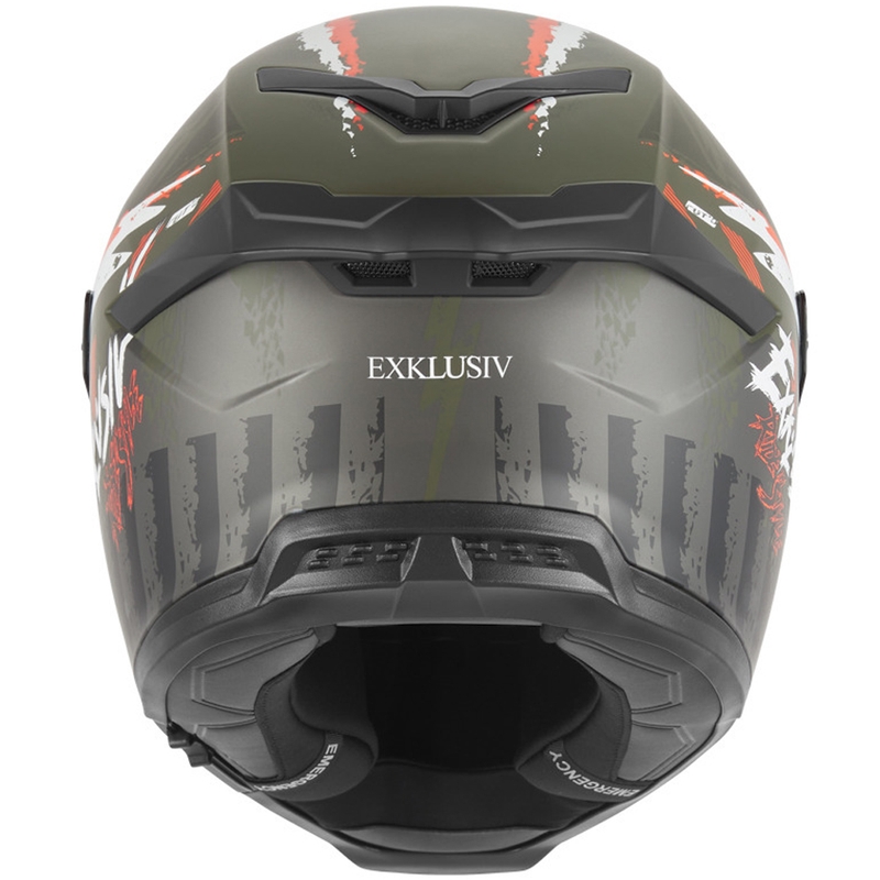 Casque intégral de moto NOX Exklusiv Goliath Cut'D, kaki-orange mat