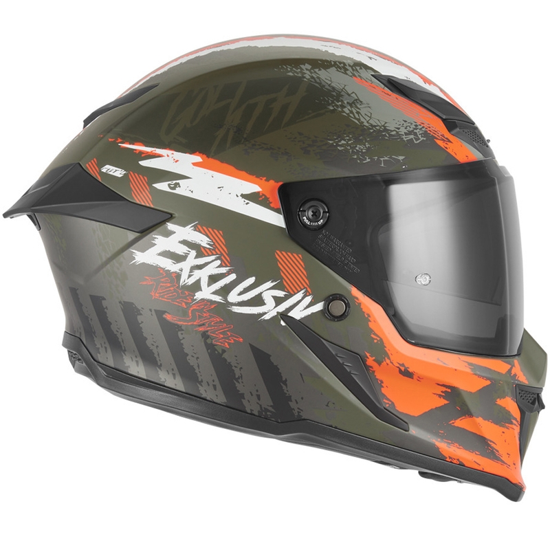 Casque intégral de moto NOX Exklusiv Goliath Cut'D, kaki-orange mat