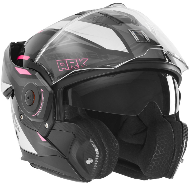 Casque de moto modulable NOX PREMIUM Spinner noir-blanc-rose