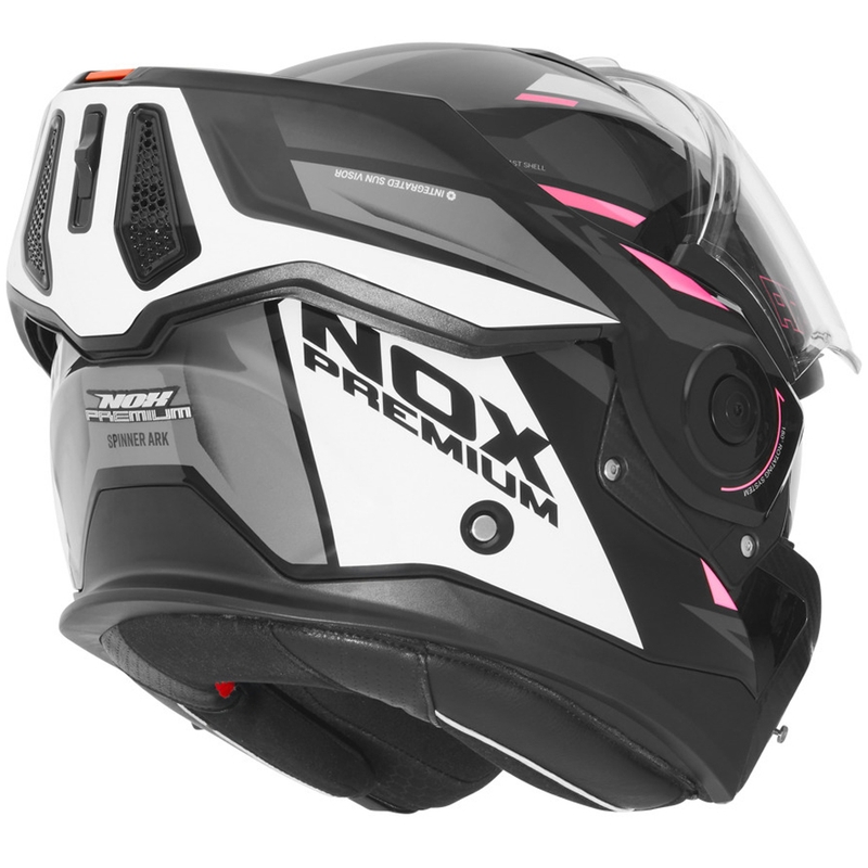 Casque de moto modulable NOX PREMIUM Spinner noir-blanc-rose