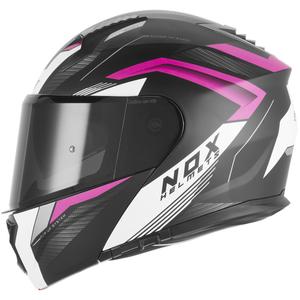 Casque de moto modulable NOX N968 Shift noir mat-blanc-rose