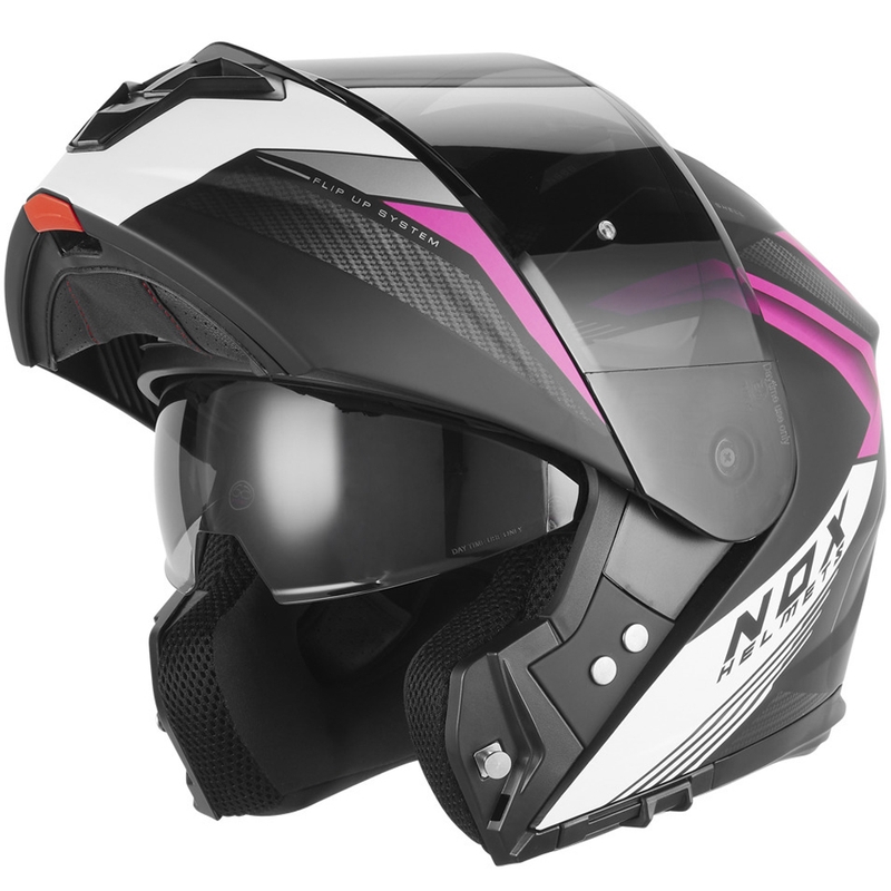 Casque de moto modulable NOX N968 Shift noir mat-blanc-rose