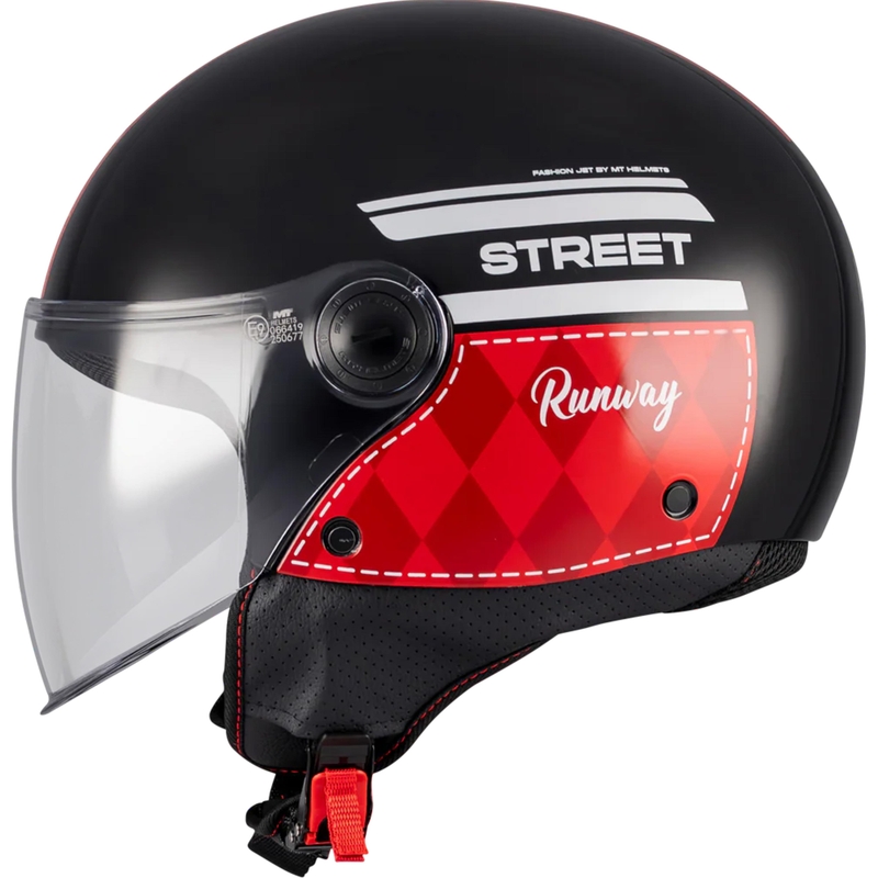 Casque de moto ouvert MT Street S Runway B5 noir-rouge