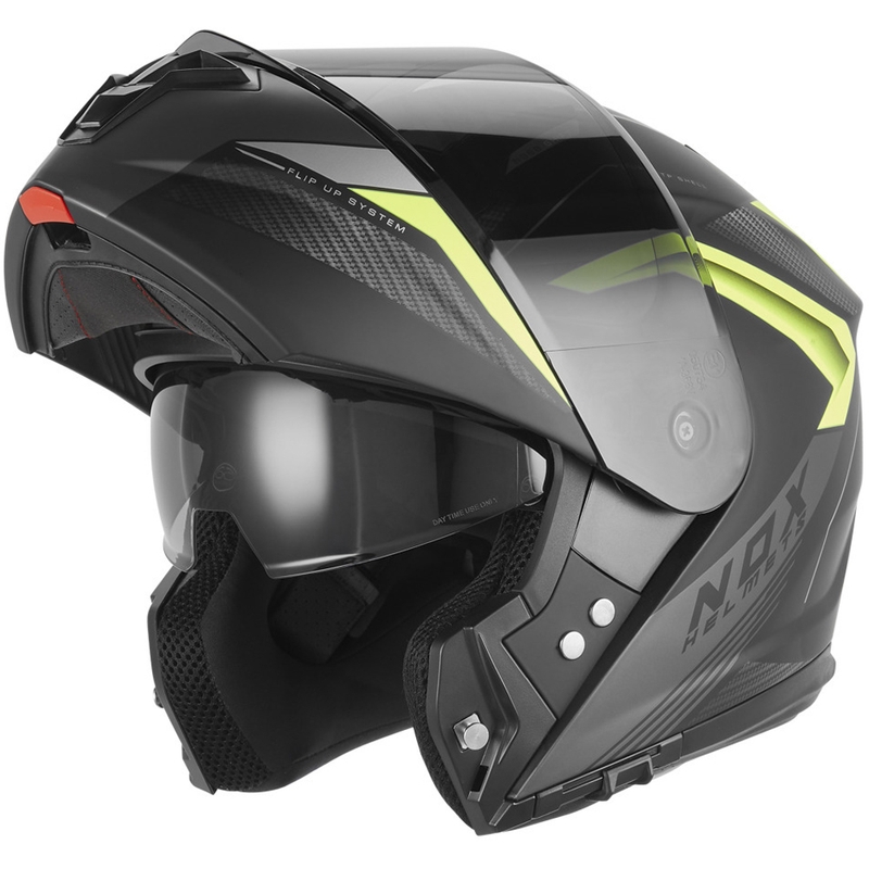 Casque de moto modulable NOX N968 Shift noir mat-jaune fluo