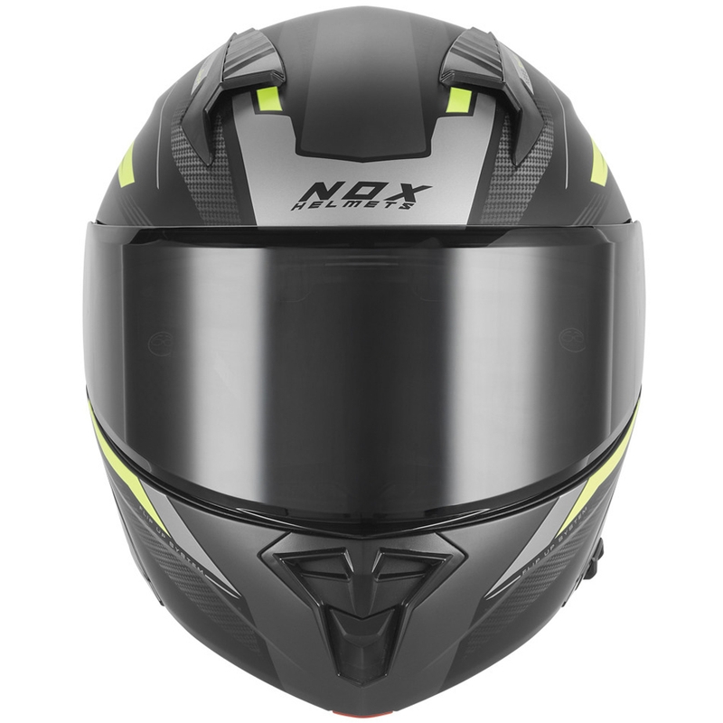 Casque de moto modulable NOX N968 Shift noir mat-jaune fluo