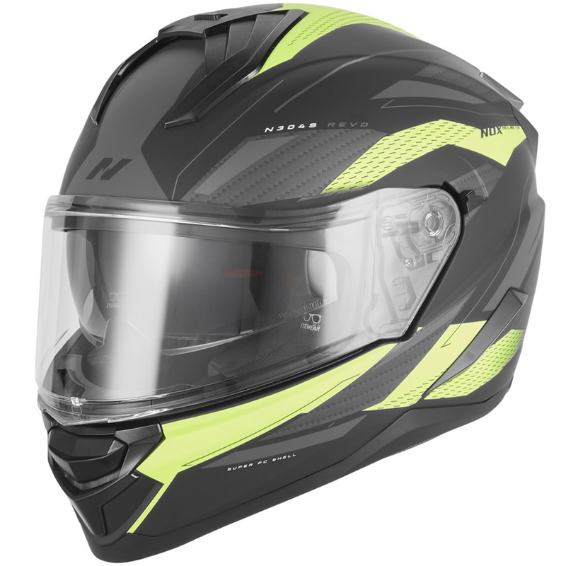 Casque intégral de moto NOX N304-S REVO noir mat-jaune fluo