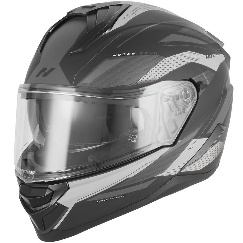 Casque intégral de moto NOX N304-S REVO noir mat-argent