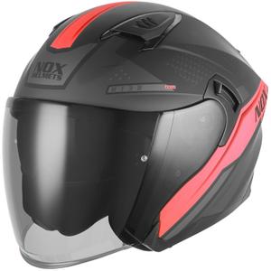 Casque de moto jet NOX N130 EKTO noir mat-rouge