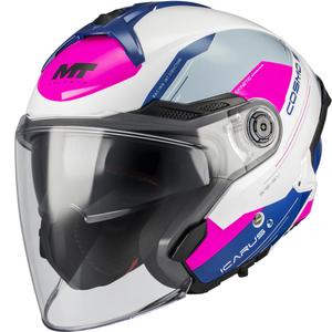 Casque de moto ouvert MT Cosmo SV Icarus A8 blanc-bleu-rose