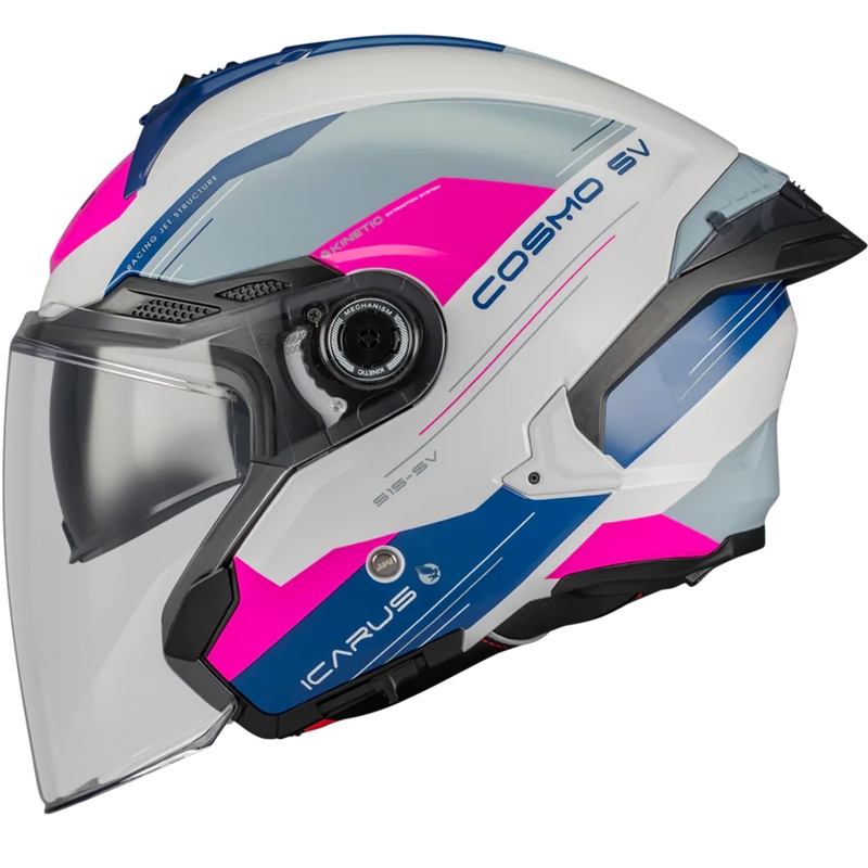 Casque de moto ouvert MT Cosmo SV Icarus A8 blanc-bleu-rose