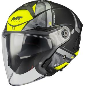 Casque de moto jet MT Cosmo SV Arrow B3 noir mat-gris-jaune fluo