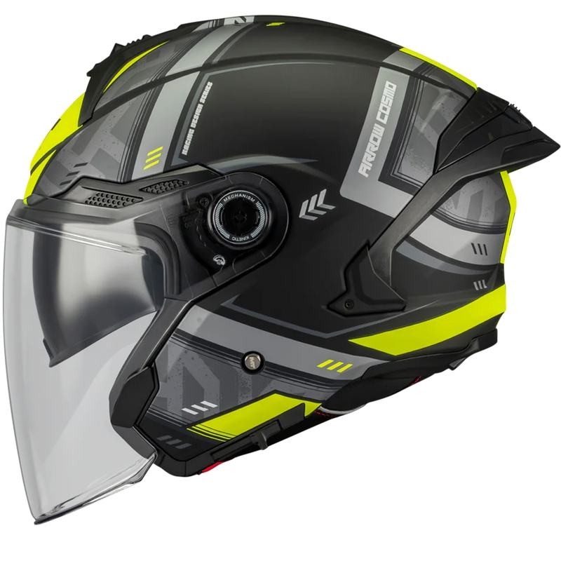 Casque de moto jet MT Cosmo SV Arrow B3 noir mat-gris-jaune fluo