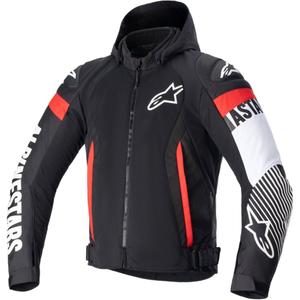 Veste moto Alpinestars Zaca Air Waterproof noir-blanc-rouge fluo