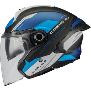 Casque de moto ouvert MT Cosmo SV Icarus B7 noir mat-bleu-gris