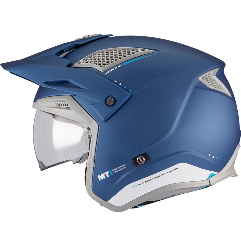 Casque de moto trial ouvert MT District SV S Soul C7 bleu-gris mat