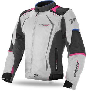 Veste moto femme SEVENTY DEGREES SD-JR49 gris-bleu-rose