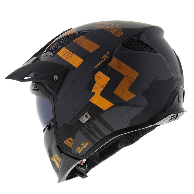 Casque jet avec masque MT Streetfighter SV S Skull A12 gris-orange avec visière iridium - II. qualité
