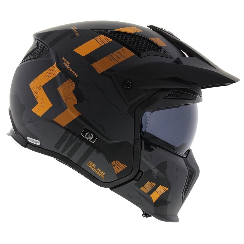 Casque jet avec masque MT Streetfighter SV S Skull A12 gris-orange avec visière iridium - II. qualité