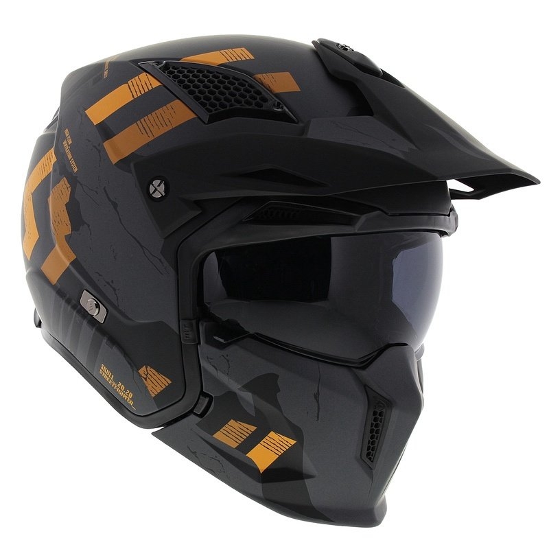 Casque jet avec masque MT Streetfighter SV S Skull A12 gris-orange avec visière iridium - II. qualité