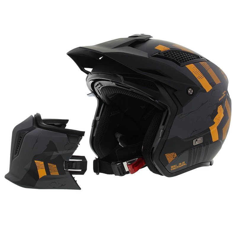 Casque jet avec masque MT Streetfighter SV S Skull A12 gris-orange avec visière iridium - II. qualité