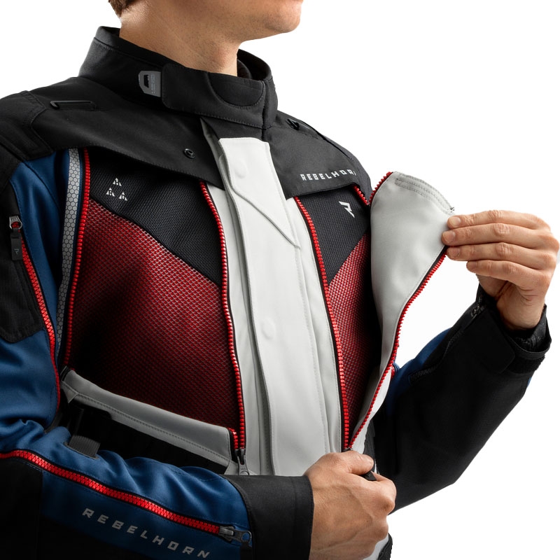 Blouson de moto Rebelhorn Hardy 3.0 bleu-gris-rouge - II. qualité